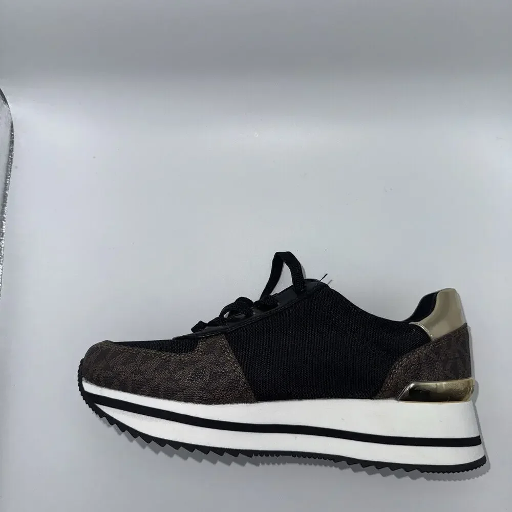 Michael Kors Monique Trainer Sneakers Brown Logo Black Women’s 5.5M